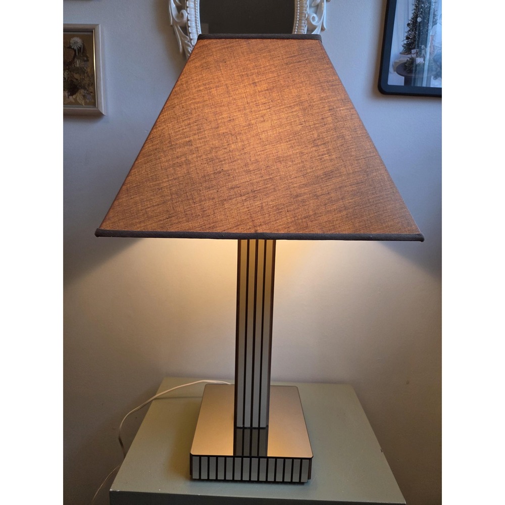 Vintage 1980s Mirrored Table Lamp Postmodern Art Deco Revival Geometric